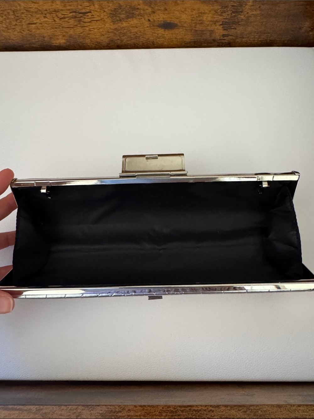 Silver Croc-Embossed Evening Clutch - Picture 2 of 3